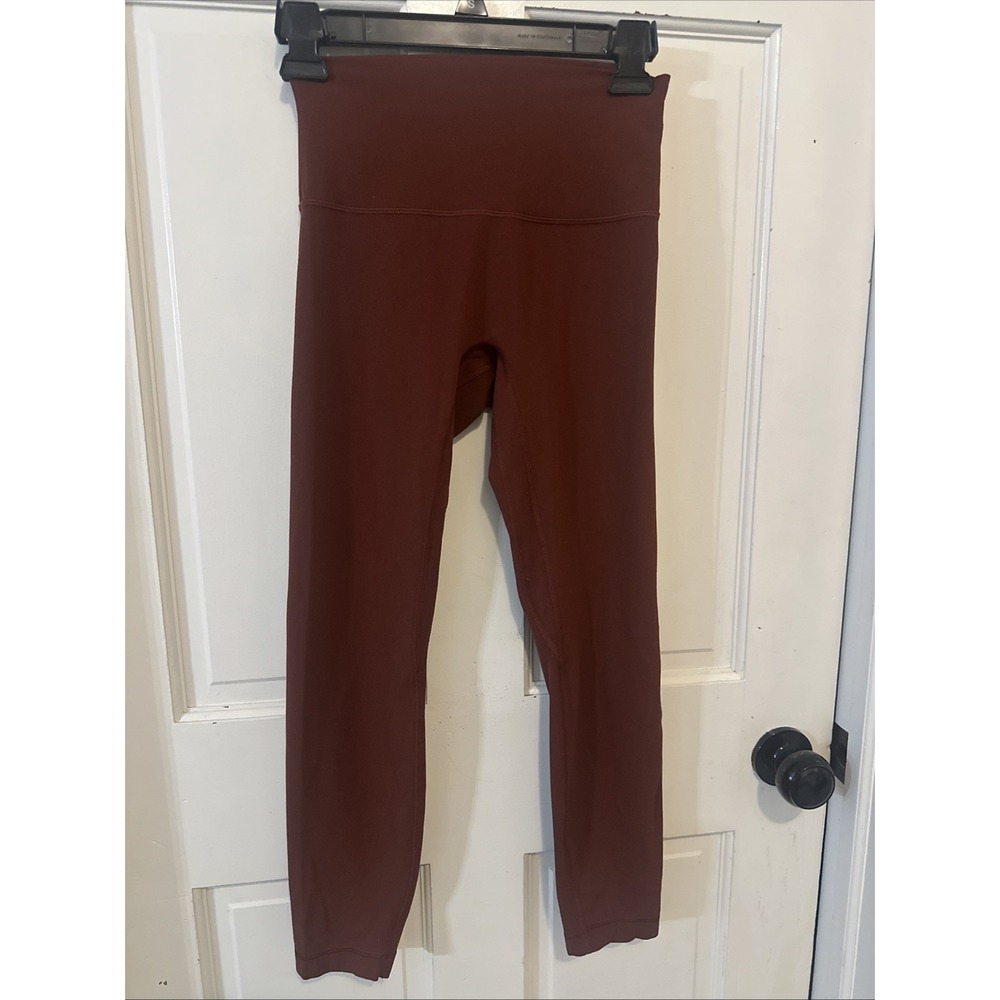 lululemon athletica Women's High-Waist Ankle Leggings Burgundy Solid Logo Sz 6